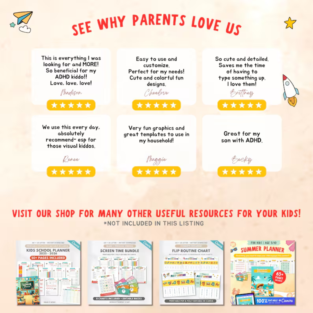 Kids Executive Function Success Pack, Chore Chart, Daily Routine, Behavior Tracker, Time Management, Coping Strategies