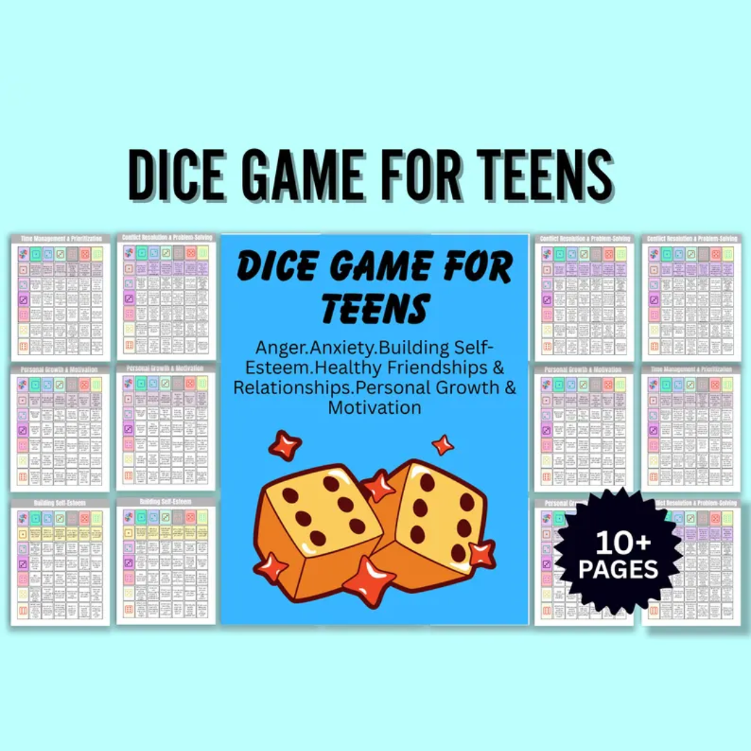 Teen Therapy Dice Game: Anxiety, Anger, Self-Esteem Table Talk (Printable)