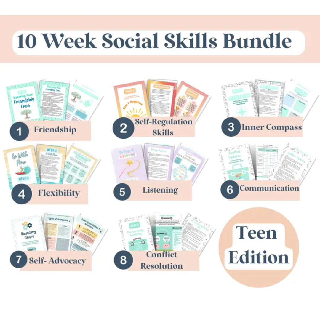 10-Week Social Skills activities and Curriculum Bundle| Friendship, Emotions, Cooperation, Conflict Resolution activities bundle, ACT