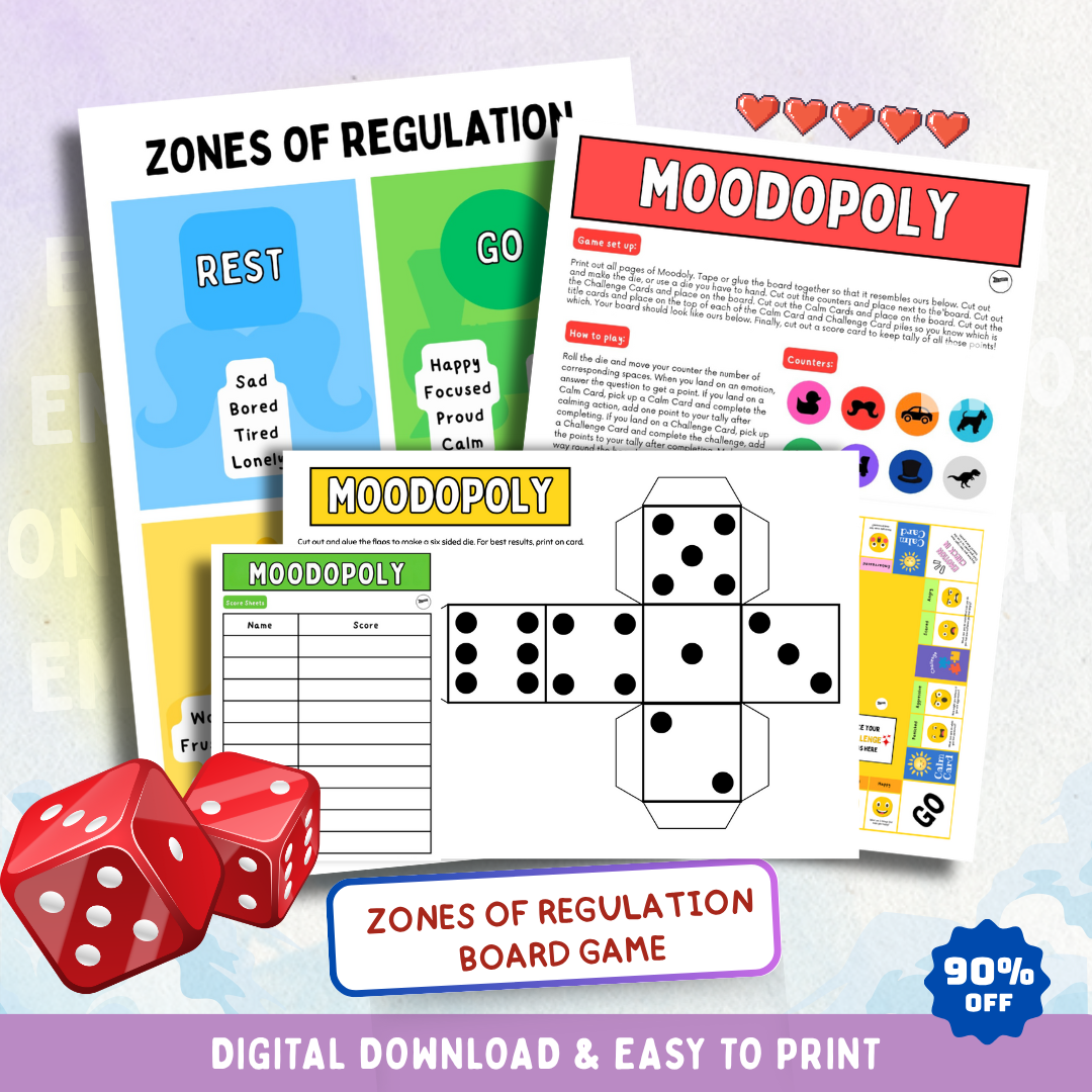 Moodopoly, Zones of Regulation Board Game, Instant Download & Print, Emotional Tools for Kids