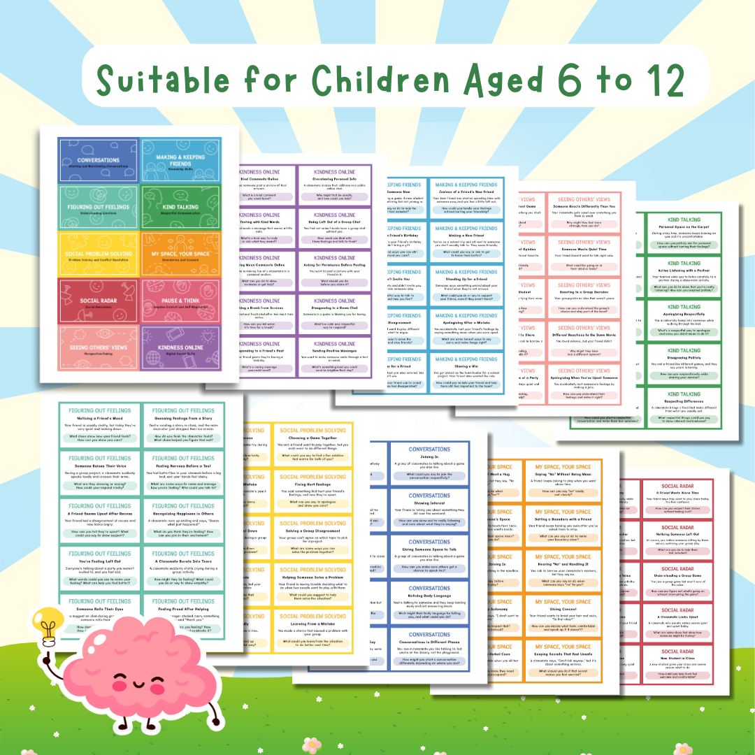 Social Skills Scenario Cards, 100 Social Emotional Learning Prompts, Autism Problem Solving, Conflict Resolution, ADHD Self-Regulation 0045