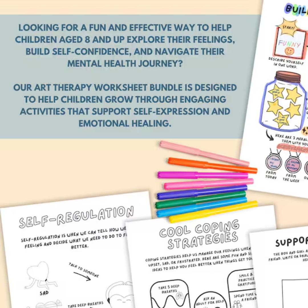 Art Therapy Worksheets for Kids: Feelings, SEL, DBT (PDF)