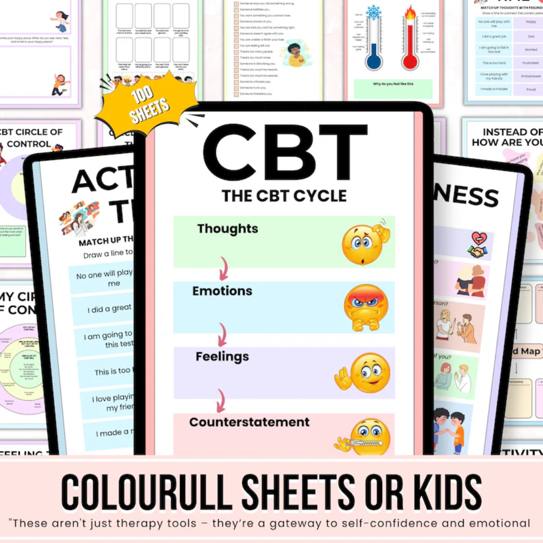 Kids CBT Worksheets, Cognitive Behavioral Therapy Activities for Children, Printable Mental Health Counseling Tools, Emotional Regulation