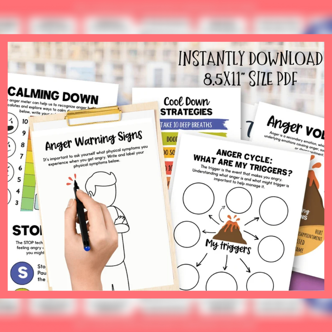 Anger Management for Kids Workbook Worksheets Calming Strategies Emotional Self regulation Coping Skills SEL Counseling Activities Therapist