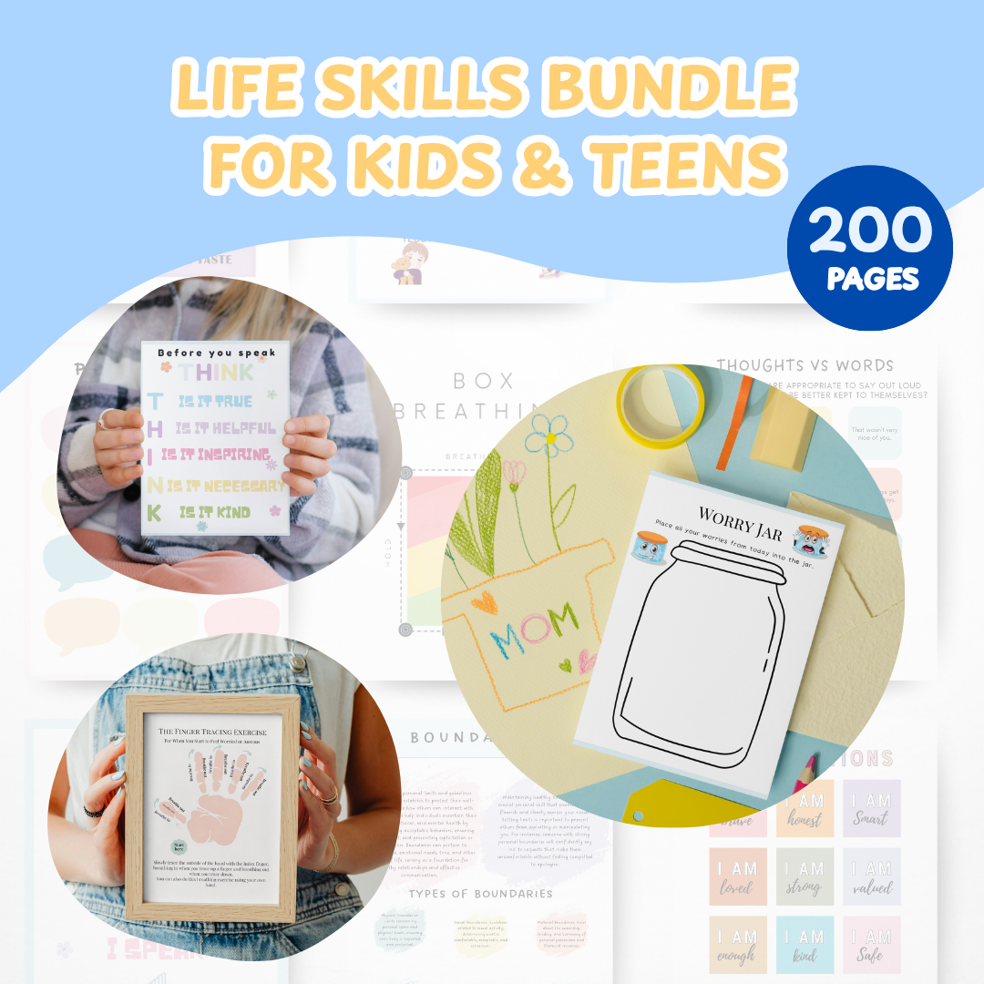 Life Skills Bundle for Kids & Teens, Calming Techniques, Anger Management, Growth Mindset, Assertive Communication, Sleep Hygiene, Daily Routine