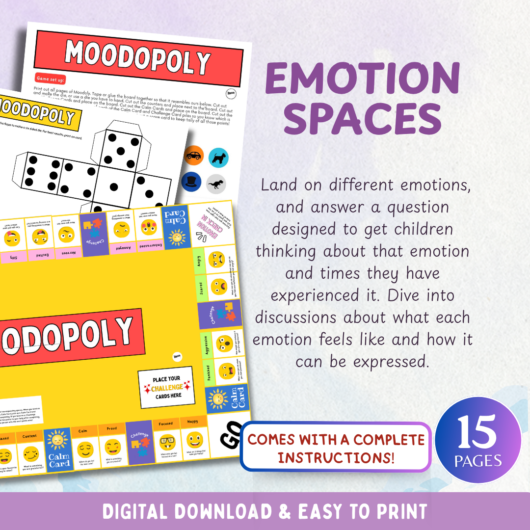 Moodopoly, Zones of Regulation Board Game, Instant Download & Print, Emotional Tools for Kids