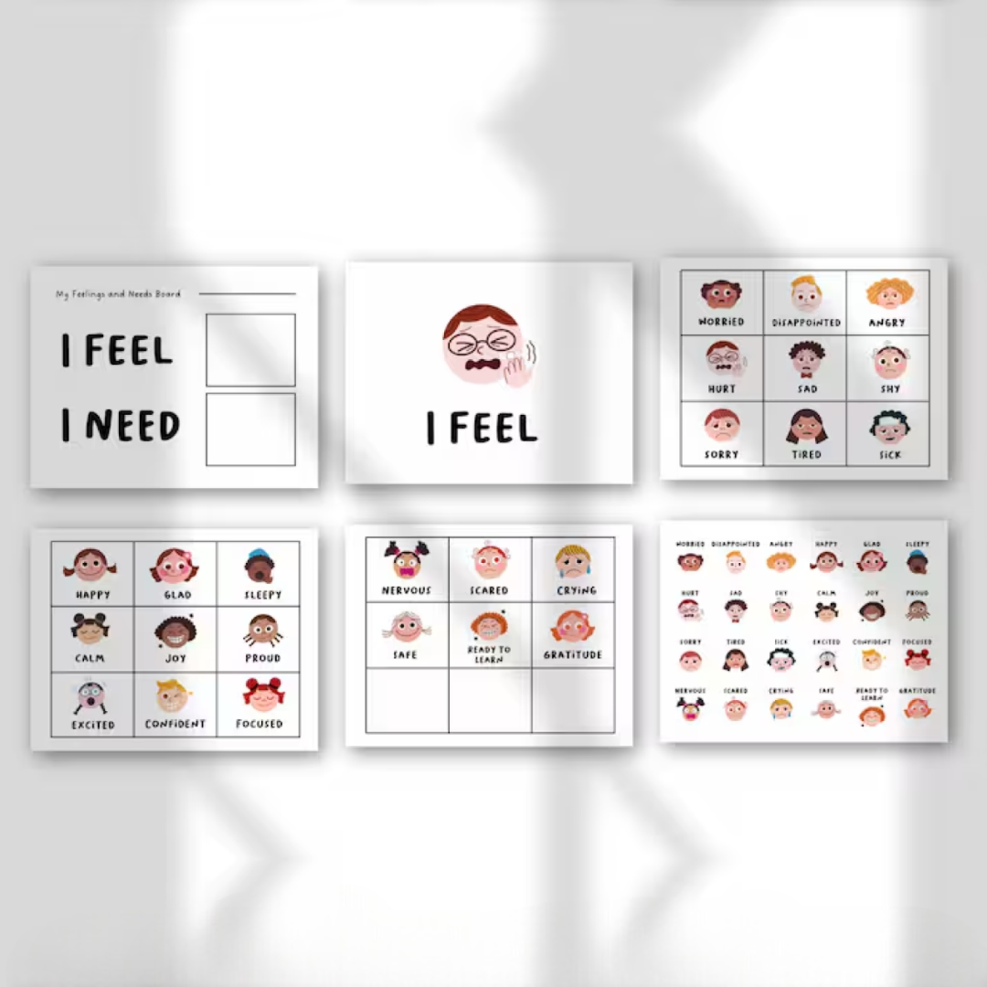 Feelings and Needs Chart for Kids, Editable Emotions Board, Preschool Social Emotional Learning, US Letter Printable & Bonus Worksheets