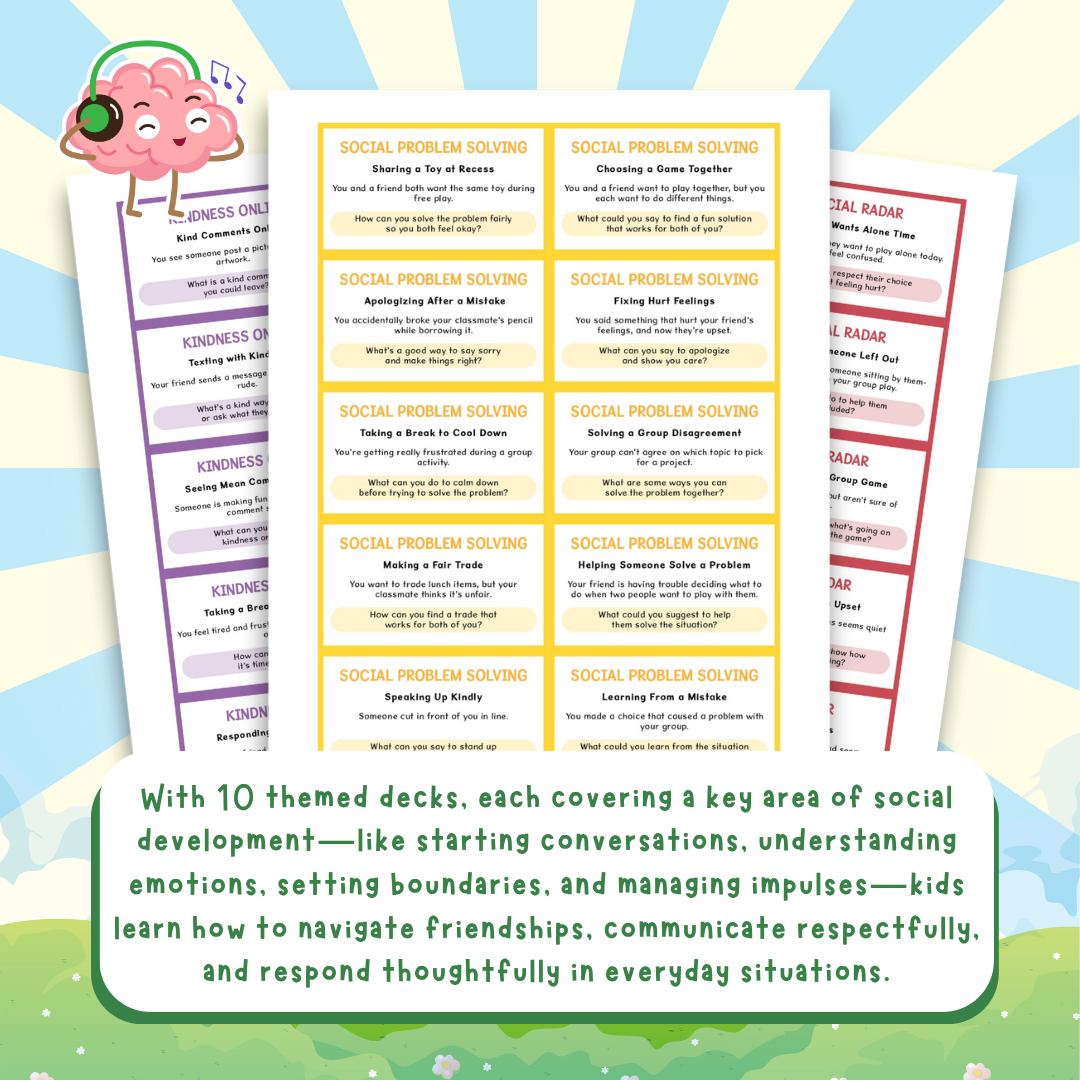 Social Skills Scenario Cards, 100 Social Emotional Learning Prompts, Autism Problem Solving, Conflict Resolution, ADHD Self-Regulation 0045
