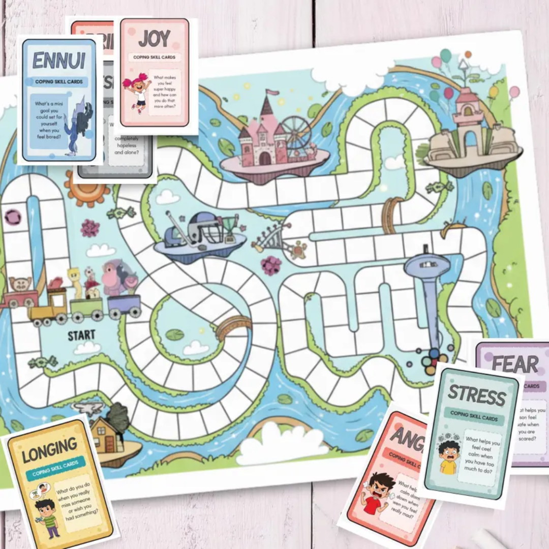 Emotional Regulation & Coping Skills Board Game, School Counselor Game, Social Emotional Learning, Mindfulness Game For Kids, 15+ Cards