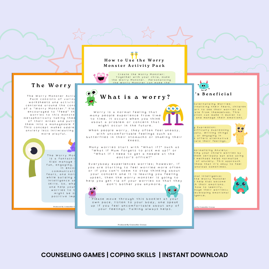 Worry Monsters Workbook, School Counseling Resources & Activities, Coping Skills, Stress & Anxiety Relief