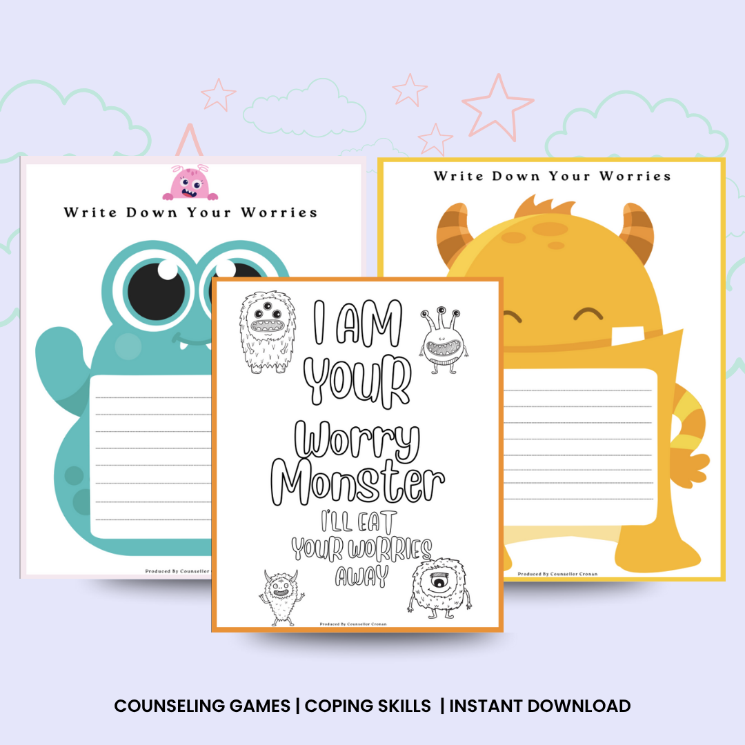 Worry Monsters Workbook, School Counseling Resources & Activities, Coping Skills, Stress & Anxiety Relief