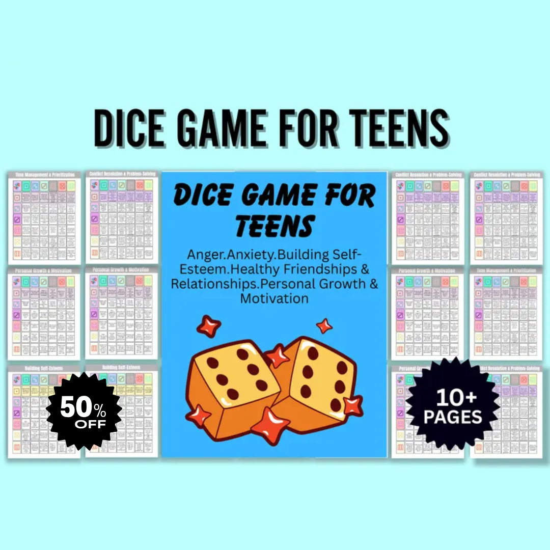 Teen Therapy Dice Game: Anxiety, Anger, Self-Esteem Table Talk (Printable)