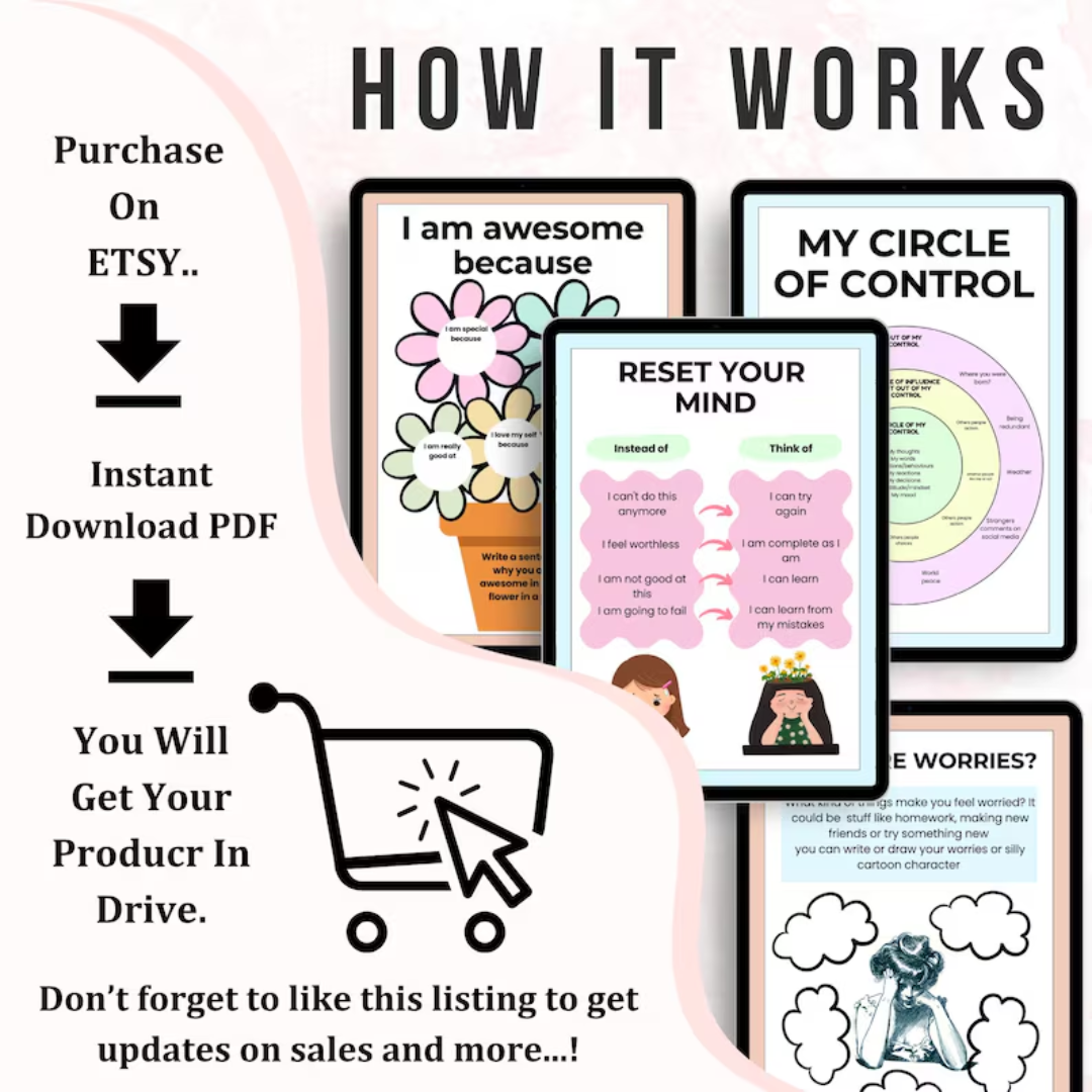 Kids CBT Worksheets, Cognitive Behavioral Therapy Activities for Children, Printable Mental Health Counseling Tools, Emotional Regulation