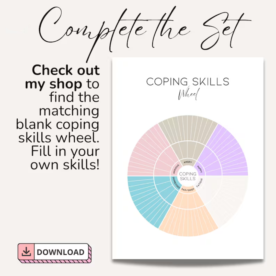 Coping Skills Wheel: Coping Strategies Printable Poster and Tool for Anxiety, Anger, Sadness (Digital Download)