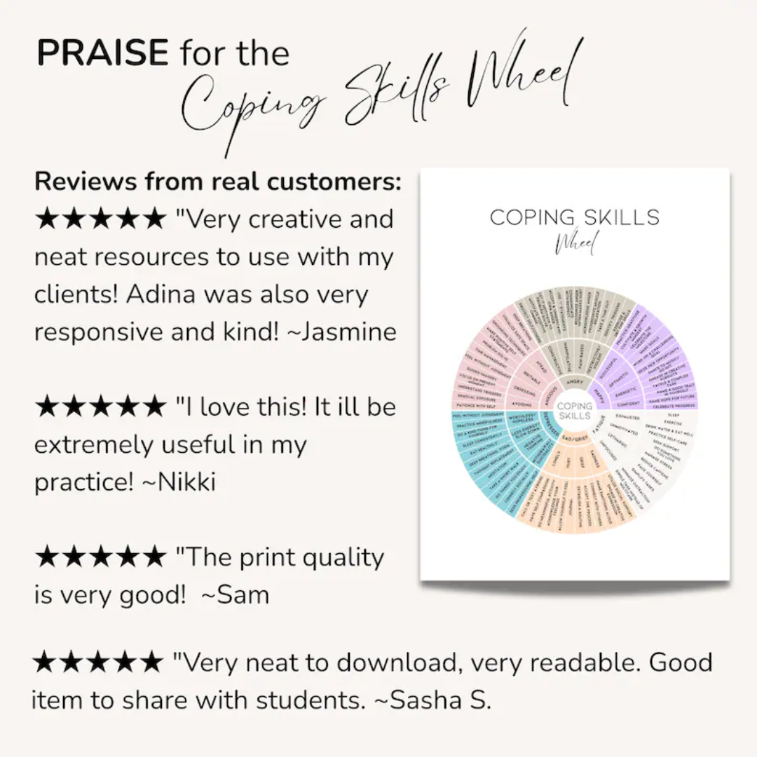 Coping Skills Wheel: Coping Strategies Printable Poster and Tool for Anxiety, Anger, Sadness (Digital Download)