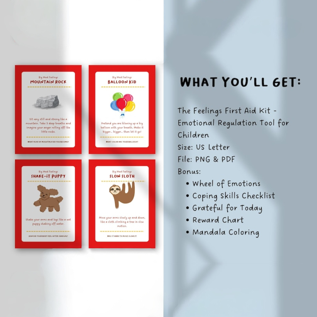 Emotional Regulation Cards for Kids, Feelings Comfort Kit, Calm Down Activities, Therapy Coping Cards for Children