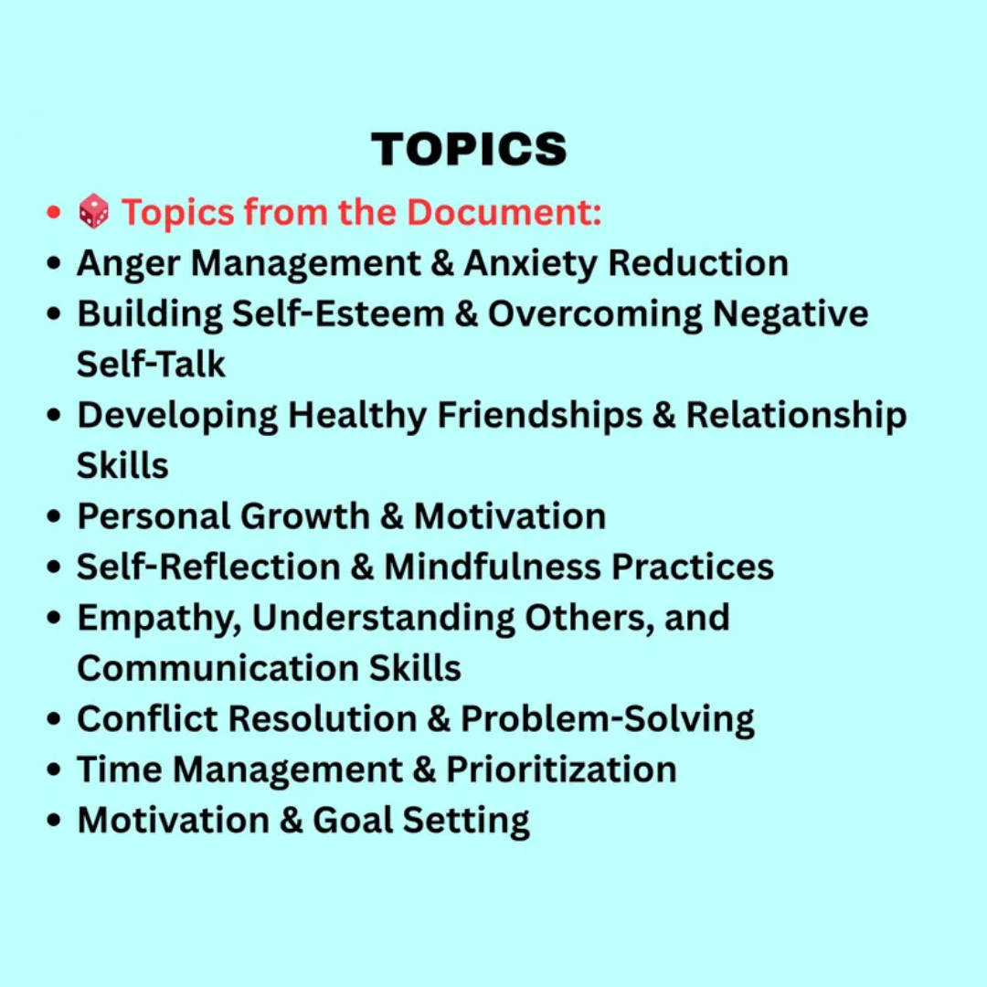 Teen Therapy Dice Game: Anxiety, Anger, Self-Esteem Table Talk (Printable)