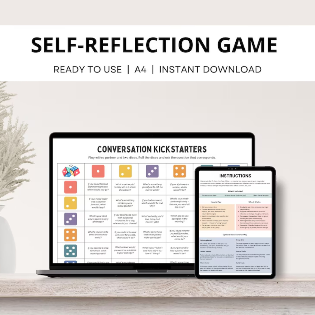 School Counseling Dice Game for Teens, Youth Group Therapy Game, Therapeutic Table Talk Questions for Anxiety, Depression, Emotions, Anger