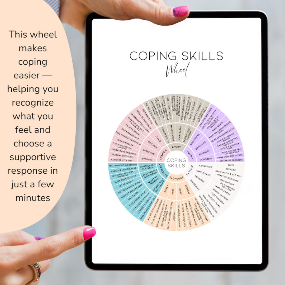 Coping Skills Wheel: Coping Strategies Printable Poster and Tool for Anxiety, Anger, Sadness (Digital Download)