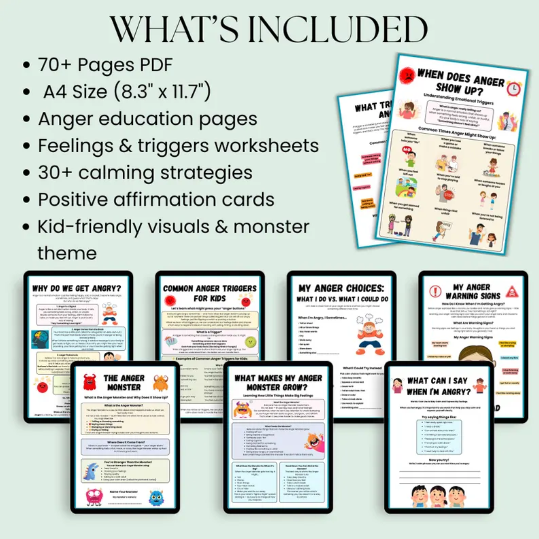 Anger Management Worksheets For Kids, Kids Anger Help, Anger Guide, Taming My Anger Monster, Anger Control Activities, Kids Anger Support