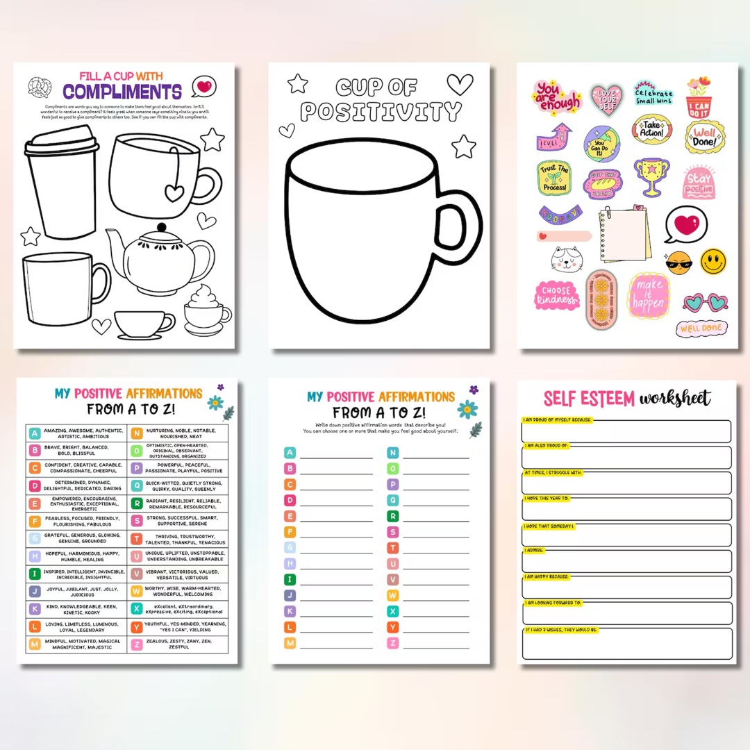 Self-Esteem Worksheet Bundle: Mental Health Activities for Kids & Teens