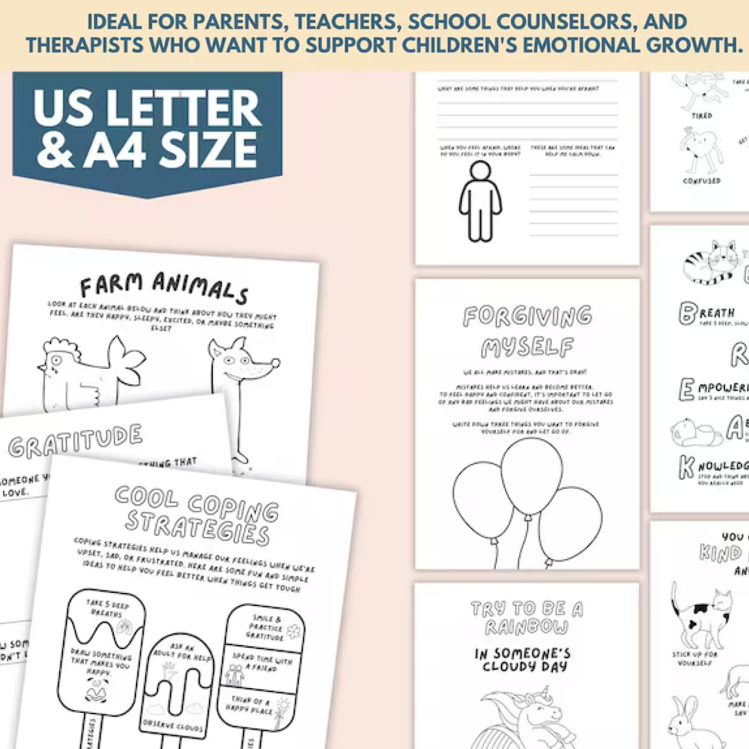 Art Therapy Worksheets for Kids: Feelings, SEL, DBT (PDF)