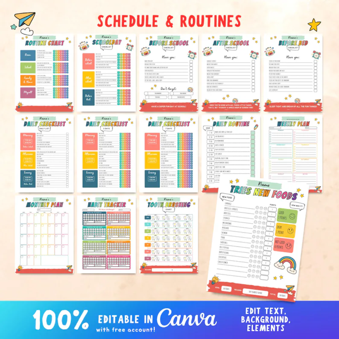 Kids Executive Function Success Pack, Chore Chart, Daily Routine, Behavior Tracker, Time Management, Coping Strategies