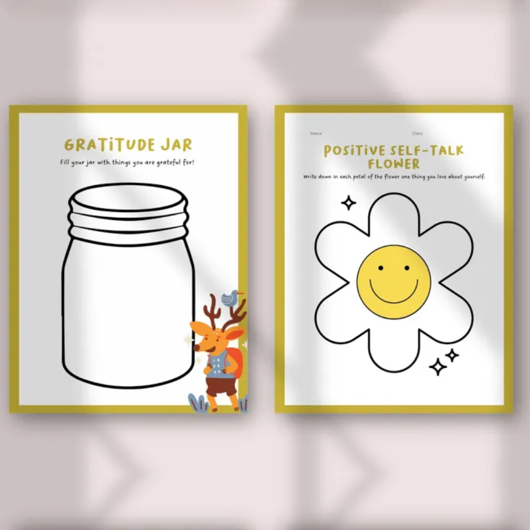Positive Self-Talk & Gratitude Activities | SEL Journal Prompts for Kids | Growth Mindset Worksheets | Daily Affirmation Thankful Practice