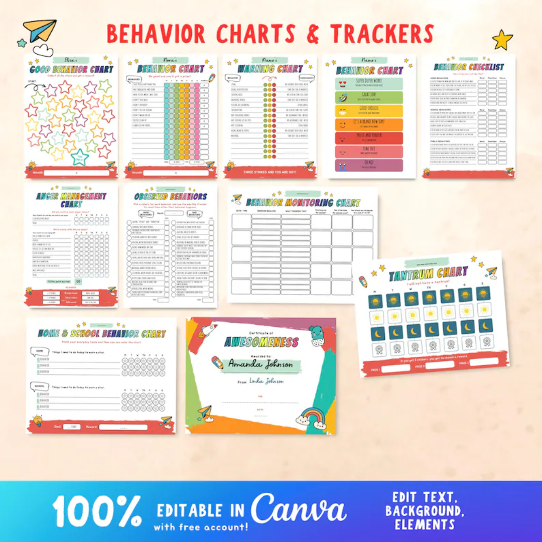 Kids Executive Function Success Pack, Chore Chart, Daily Routine, Behavior Tracker, Time Management, Coping Strategies