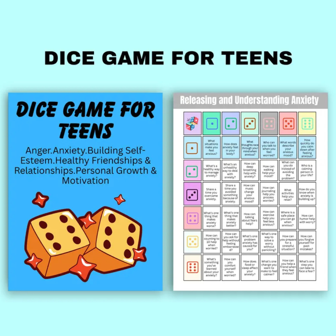 Teen Therapy Dice Game: Anxiety, Anger, Self-Esteem Table Talk (Printable)
