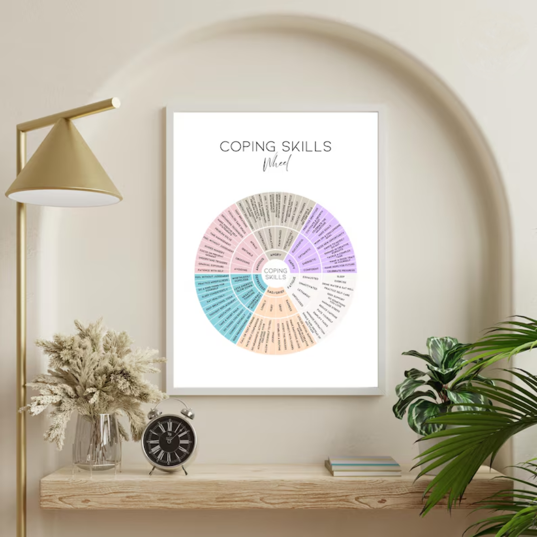 Coping Skills Wheel: Coping Strategies Printable Poster and Tool for Anxiety, Anger, Sadness (Digital Download)