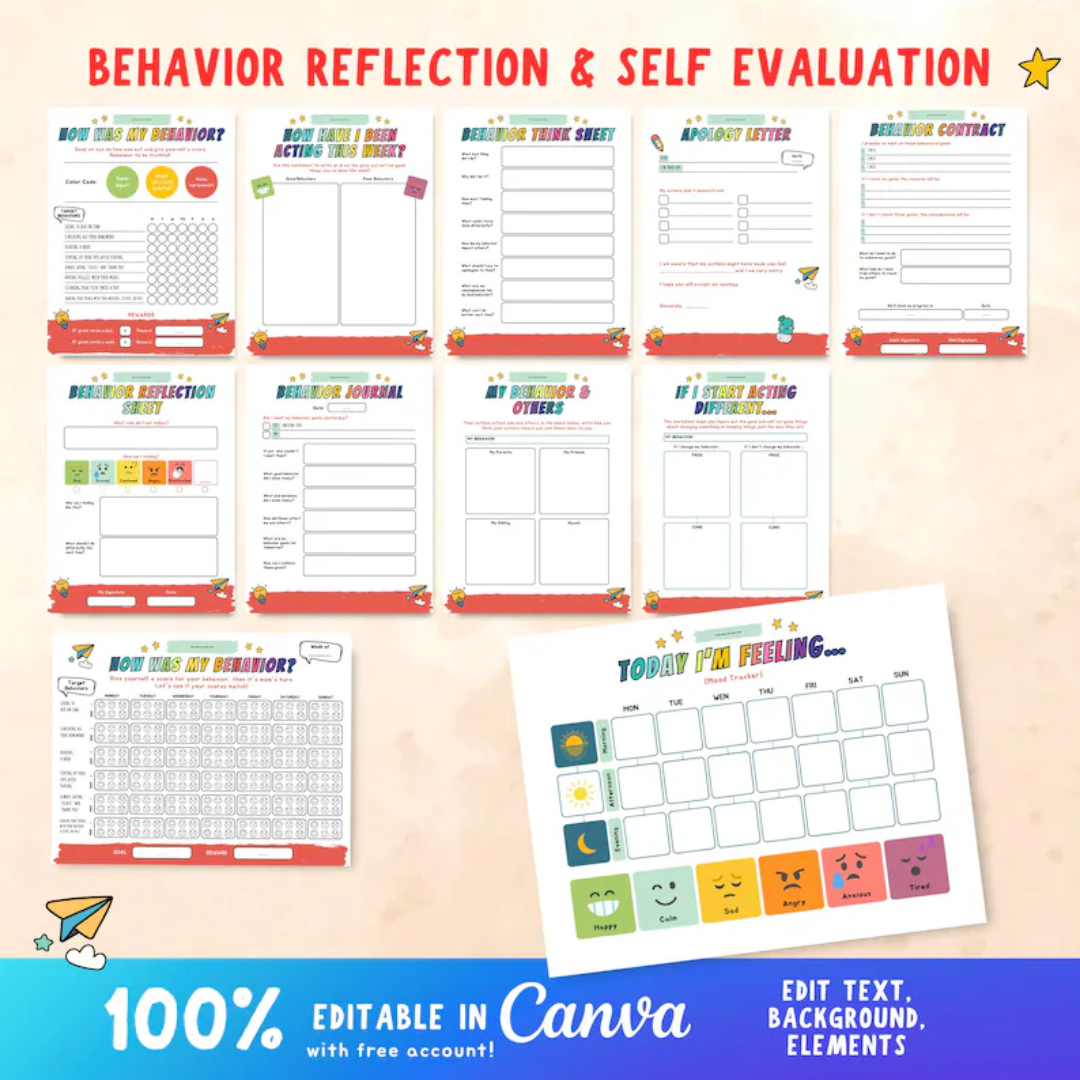 Kids Executive Function Success Pack, Chore Chart, Daily Routine, Behavior Tracker, Time Management, Coping Strategies